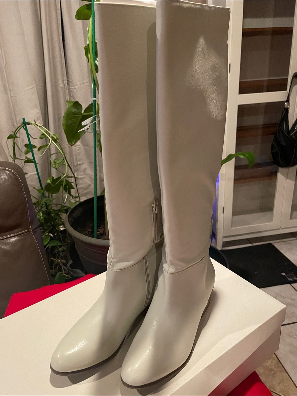 Esprit Tall White Knee Boots with Side Zip